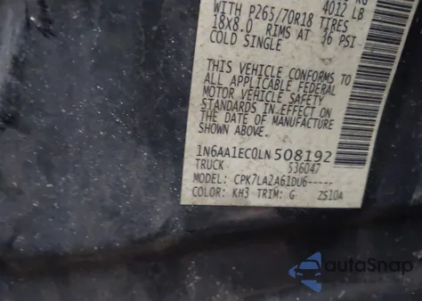 2020 Nissan Titan S 4X4 from USA, damaged, VIN 1N6AA1EC0LN508192